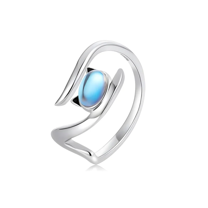 Anillo de Gato <myexti><span>Plata de Ley 925, chapada en oro blanco, con piedra lunar ovalada - ajustable</span></myexti> - Imagen 5