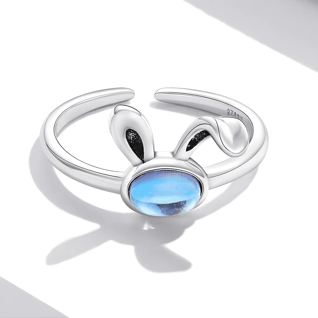 Anillo de Conejo <myexti><span>Plata de Ley 925, chapada en oro blanco, con piedra lunar ovalada - ajustable</span></myexti> - Imagen 3
