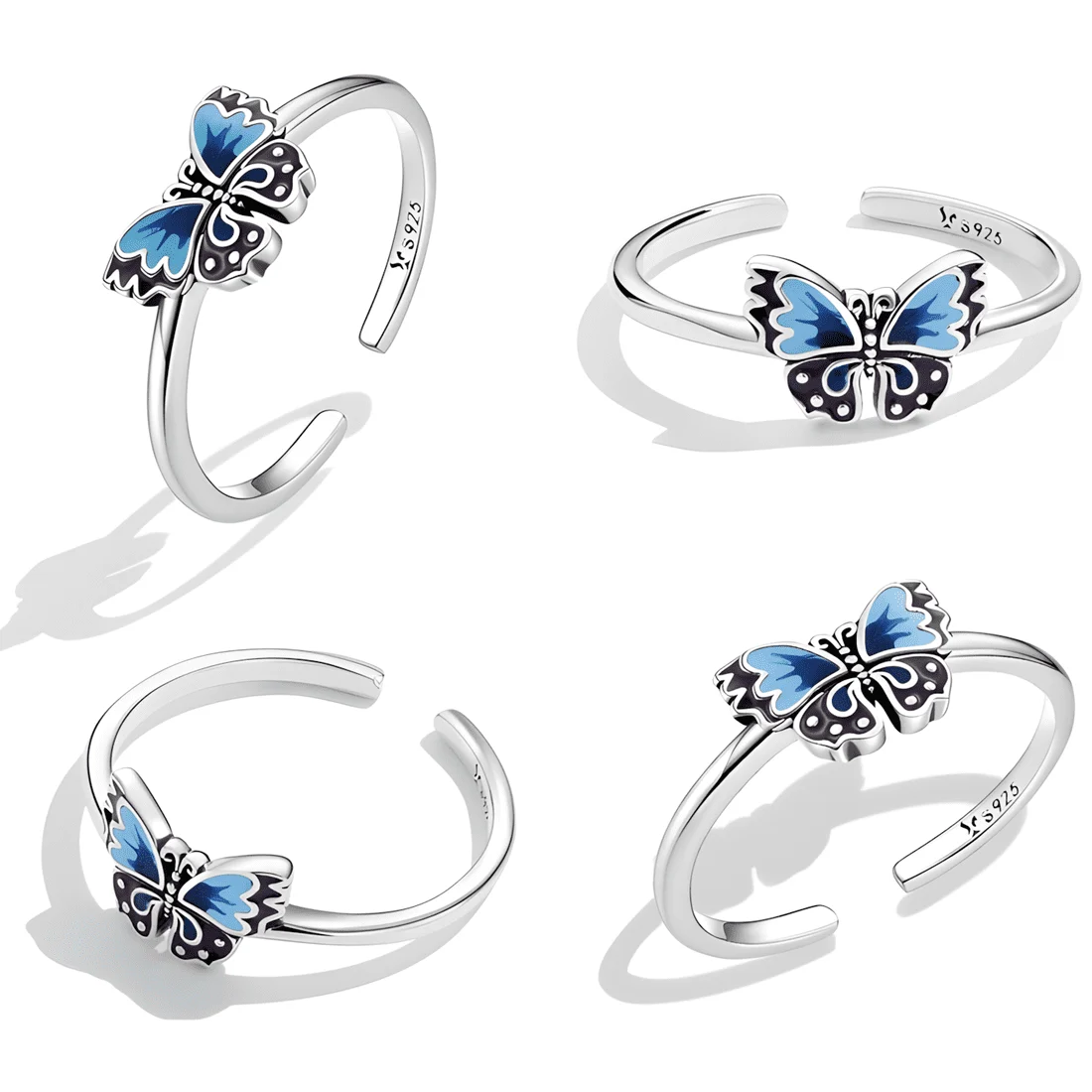Anillo Mariposa Azul <myexti><span>Plata de Ley 925, chapada en oro blanco, esmaltado a mano en azul y negro - ajustable</span></myexti> - Imagen 3