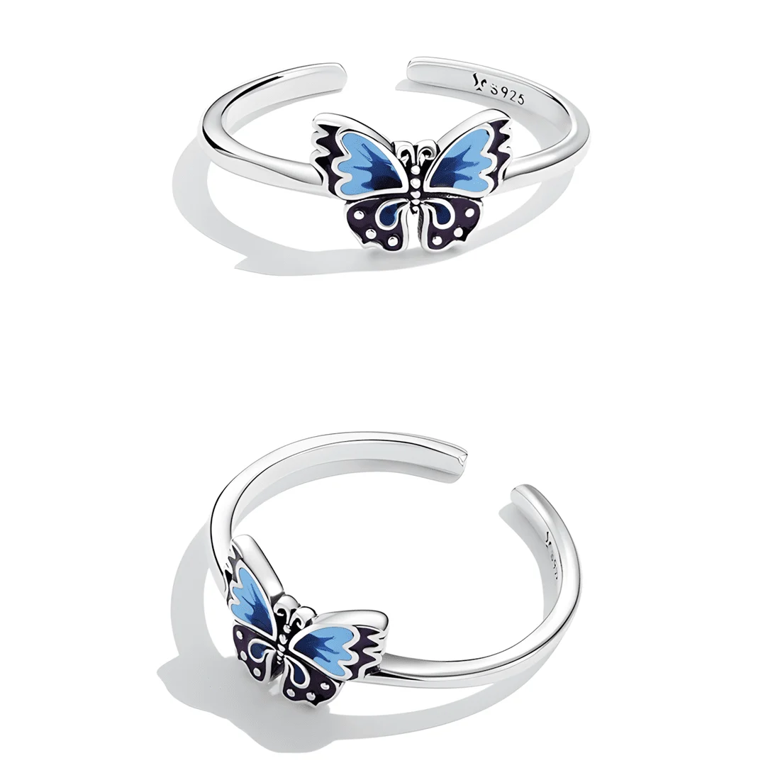 Anillo Mariposa Azul <myexti><span>Plata de Ley 925, chapada en oro blanco, esmaltado a mano en azul y negro - ajustable</span></myexti> - Imagen 4