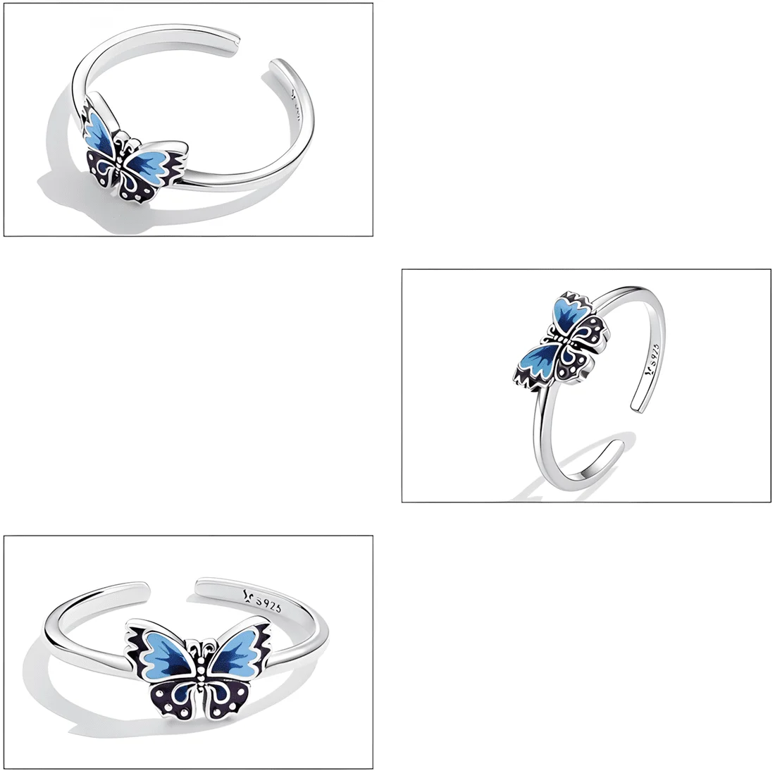 Anillo Mariposa Azul <myexti><span>Plata de Ley 925, chapada en oro blanco, esmaltado a mano en azul y negro - ajustable</span></myexti> - Imagen 5