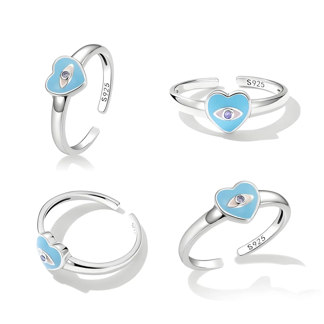 Anillo Ojo del Diablo con Corazón <myexti><span>Plata de Ley 925, chapada en oro blanco, con esmalte azul claro y circonitas púrpuras - ajustable</span></myexti> - Imagen 3