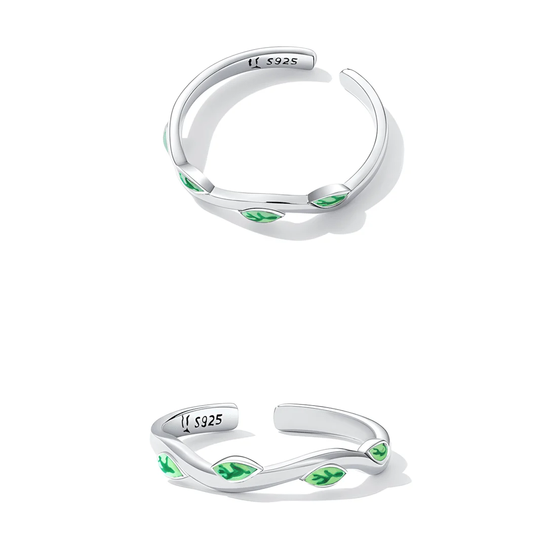 Anillo de Hojas Verdes <myexti><span>Plata de Ley 925, chapada en oro blanco, con esmalte verde - ajustable</span></myexti> - Imagen 4