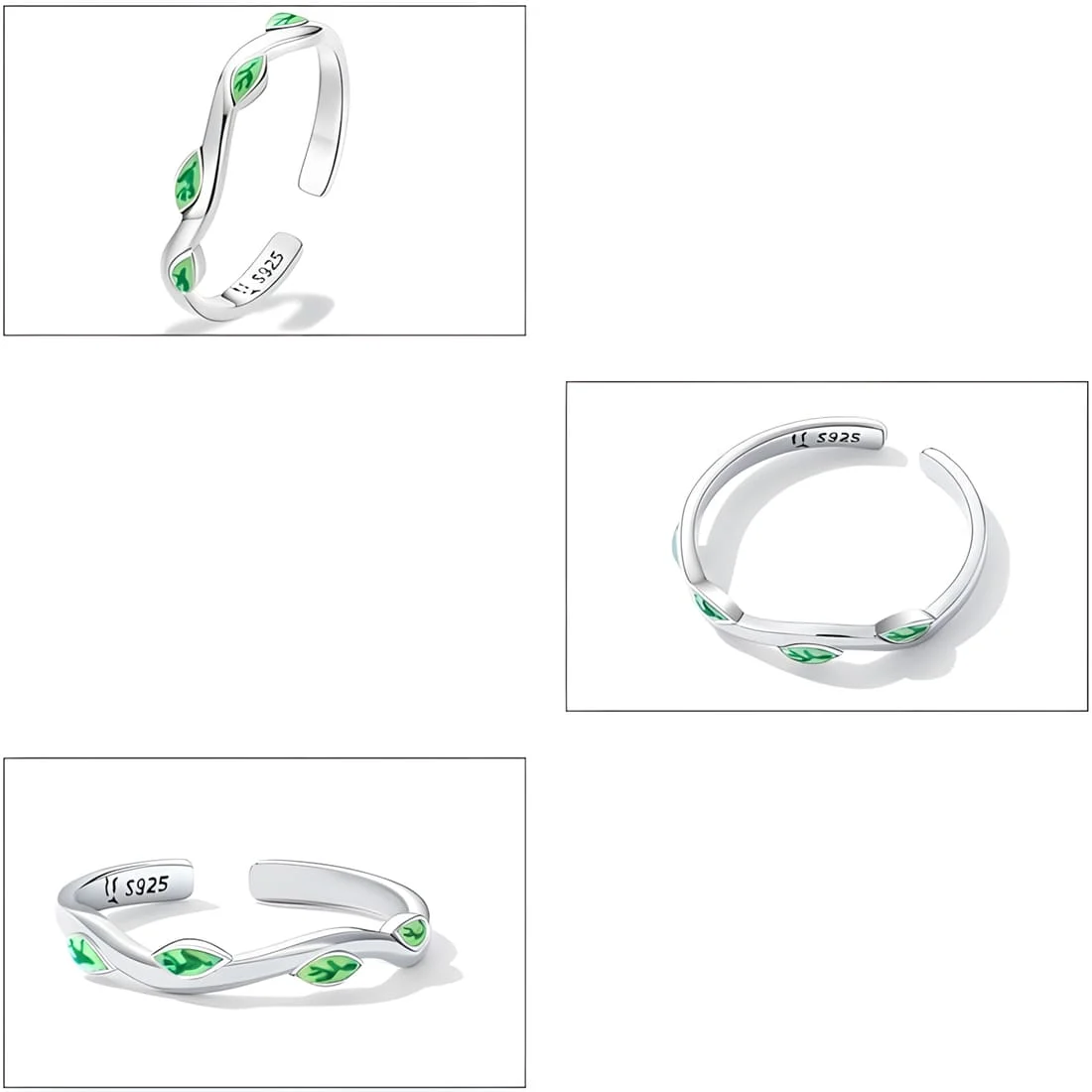 Anillo de Hojas Verdes <myexti><span>Plata de Ley 925, chapada en oro blanco, con esmalte verde - ajustable</span></myexti> - Imagen 5