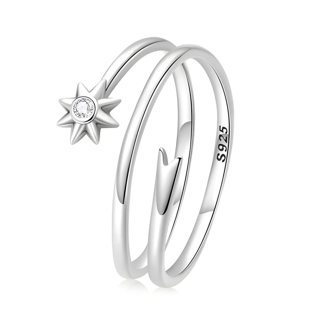Anillo Estrella Cometa <myexti><span>Plata de Ley 925, chapada en oro blanco, con circonitas - ajustable</span></myexti>