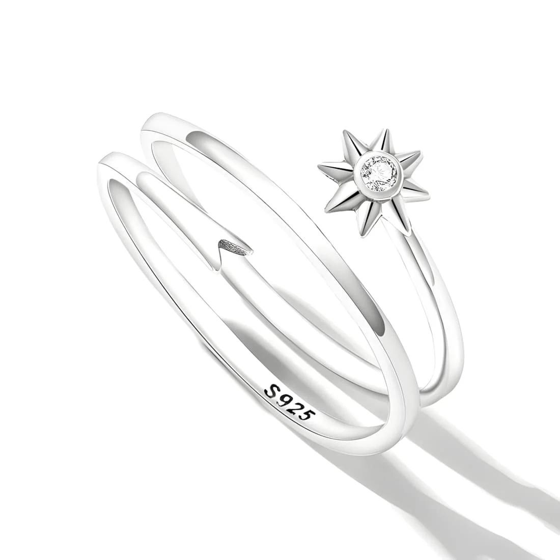 Anillo Estrella Cometa <myexti><span>Plata de Ley 925, chapada en oro blanco, con circonitas - ajustable</span></myexti> - Imagen 3