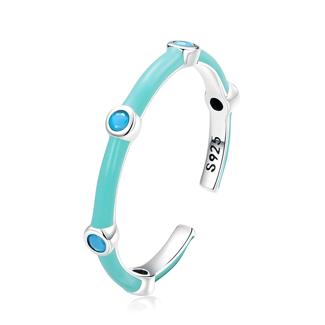 Anillo Turquesa <myexti><span>Plata de Ley 925, chapada en oro blanco, con esmalte turquesa y circonitas azules - ajustable</span></myexti>