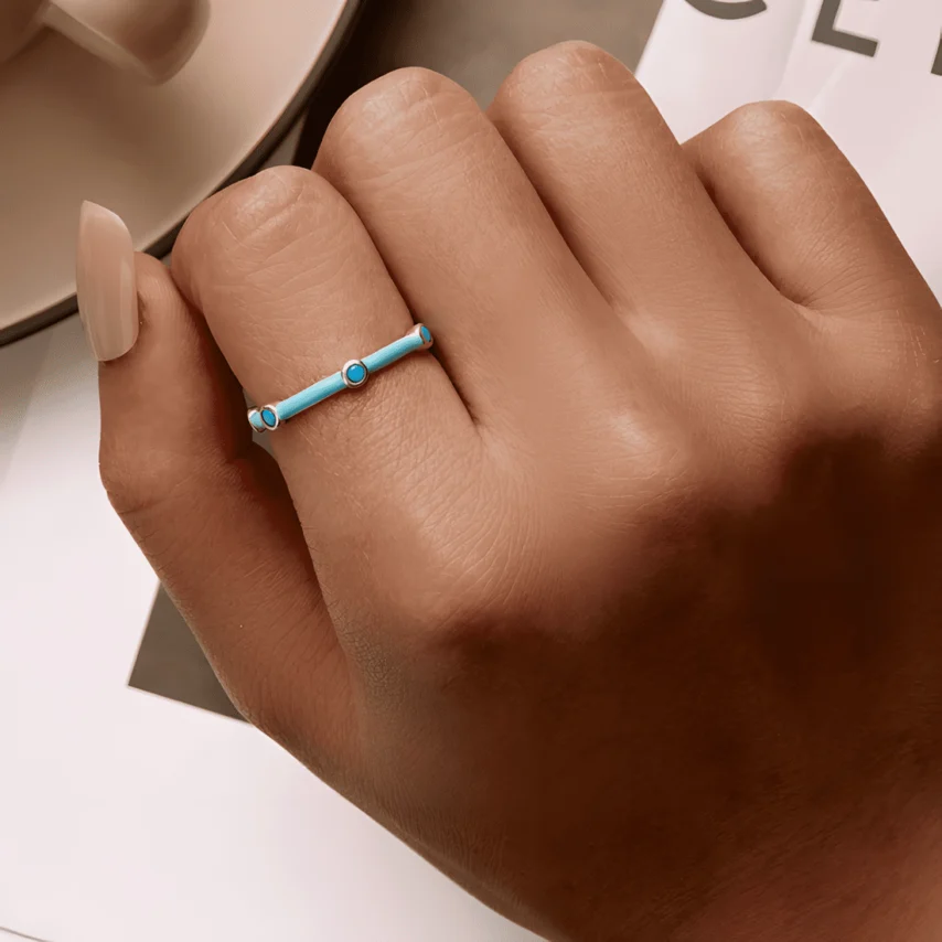Anillo Turquesa <myexti><span>Plata de Ley 925, chapada en oro blanco, con esmalte turquesa y circonitas azules - ajustable</span></myexti> - Imagen 2