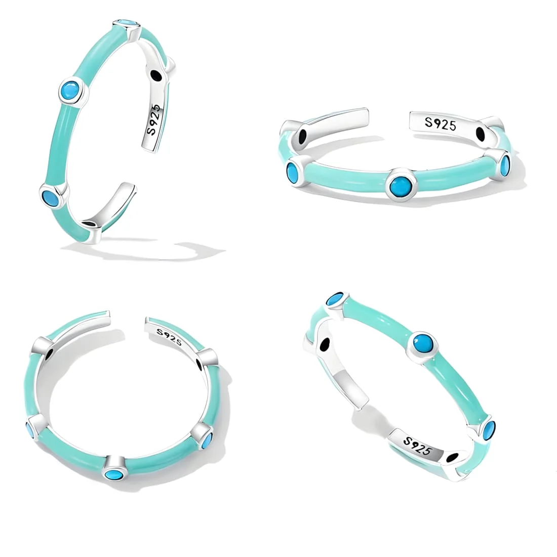 Anillo Turquesa <myexti><span>Plata de Ley 925, chapada en oro blanco, con esmalte turquesa y circonitas azules - ajustable</span></myexti> - Imagen 5