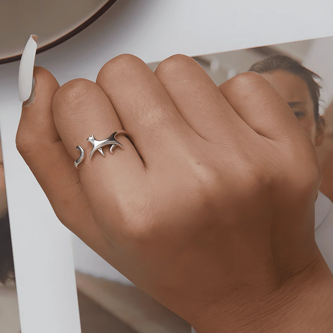 Anillo de Gato <myexti><span>Plata de Ley 925, chapada en oro blanco - ajustable</span></myexti> - Imagen 2