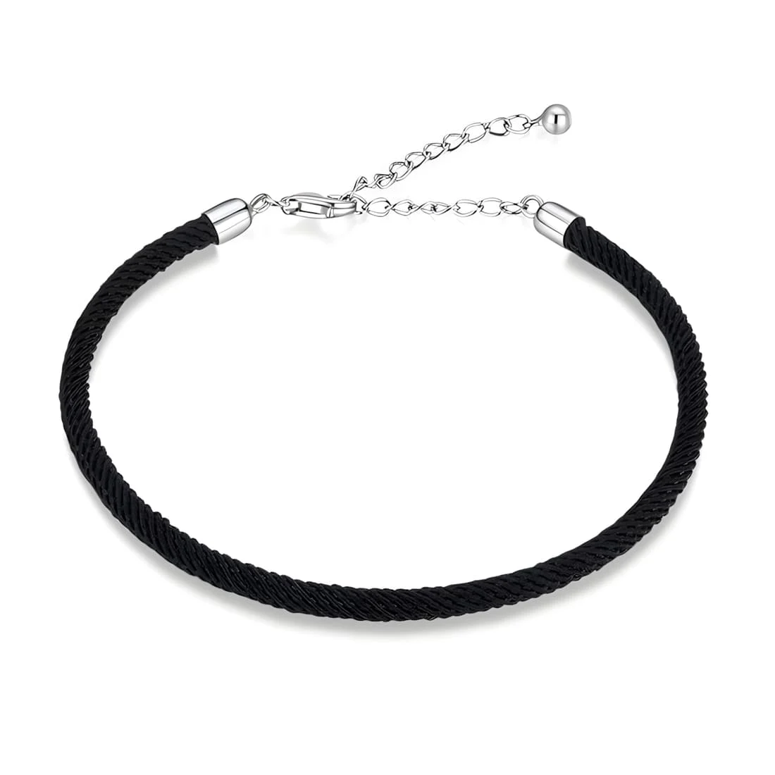 Pulsera de Cuerda Negra <myexti><span>de estilo náutico, con longitud ajustable y cierre en Plata de Ley 925 chapada en oro blanco</span></myexti>