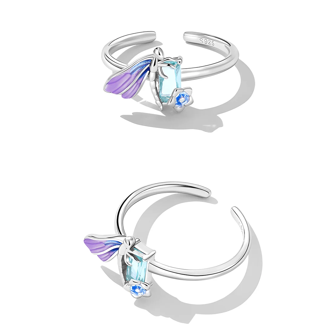 Anillo de Libélula <myexti><span>Plata de Ley 925, chapada en oro blanco, esmaltado a mano con circonitas verde aqua - ajustable</span></myexti> - Imagen 5