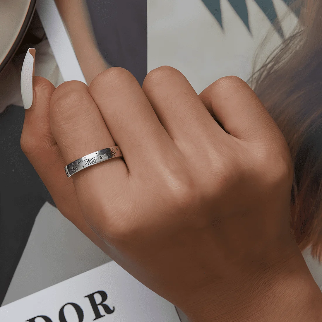 Anillo de Mariposas <myexti><span>Plata de Ley 925, chapada en oro blanco - ajustable</span></myexti> - Imagen 5