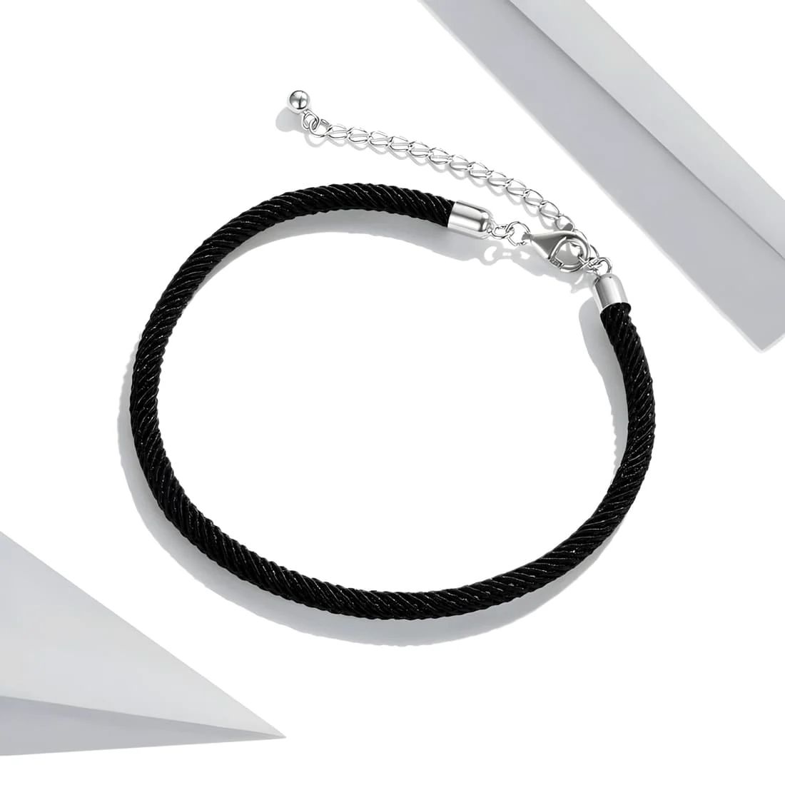 Pulsera de Cuerda Negra <myexti><span>de estilo náutico, con longitud ajustable y cierre en Plata de Ley 925 chapada en oro blanco</span></myexti> - Imagen 3