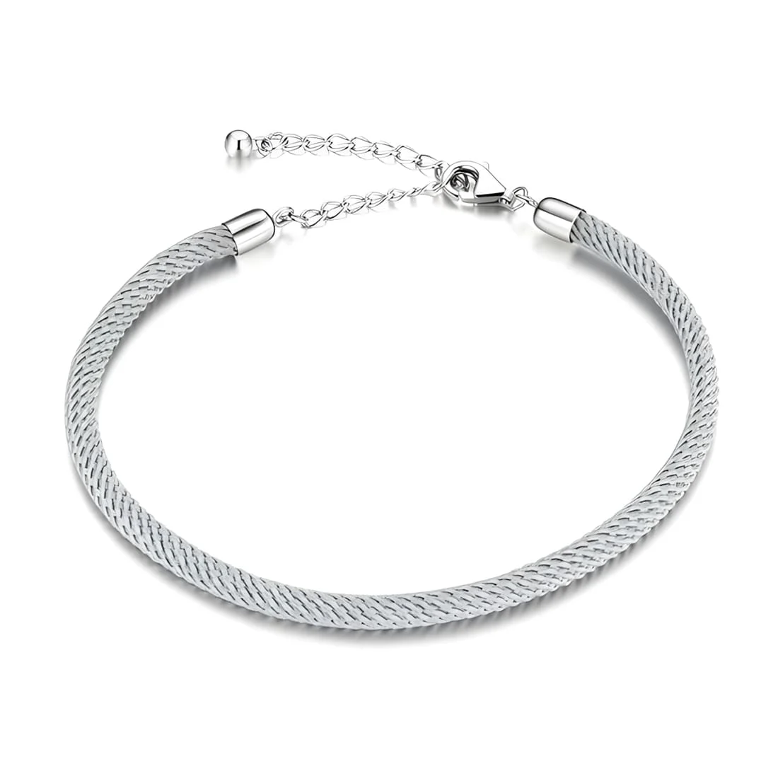 Pulsera de Cuerda Gris <myexti><span>de estilo náutico, con longitud ajustable y cierre en Plata de Ley 925 chapada en oro blanco</span></myexti>