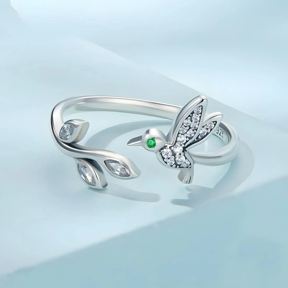 Anillo de Colibrí <myexti><span>Plata de Ley 925, chapada en oro blanco, con circonitas blancas y verdes - ajustable</span></myexti> - Imagen 4