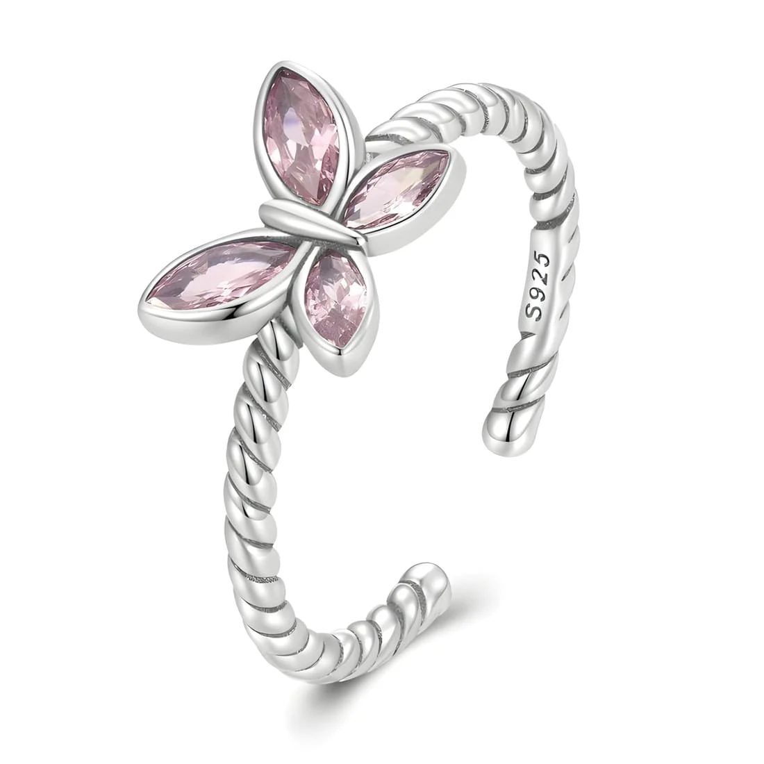 Anillo Mariposa Rosa <myexti><span>Plata de Ley 925, chapada en oro blanco, con circonitas rosas - ajustable</span></myexti>