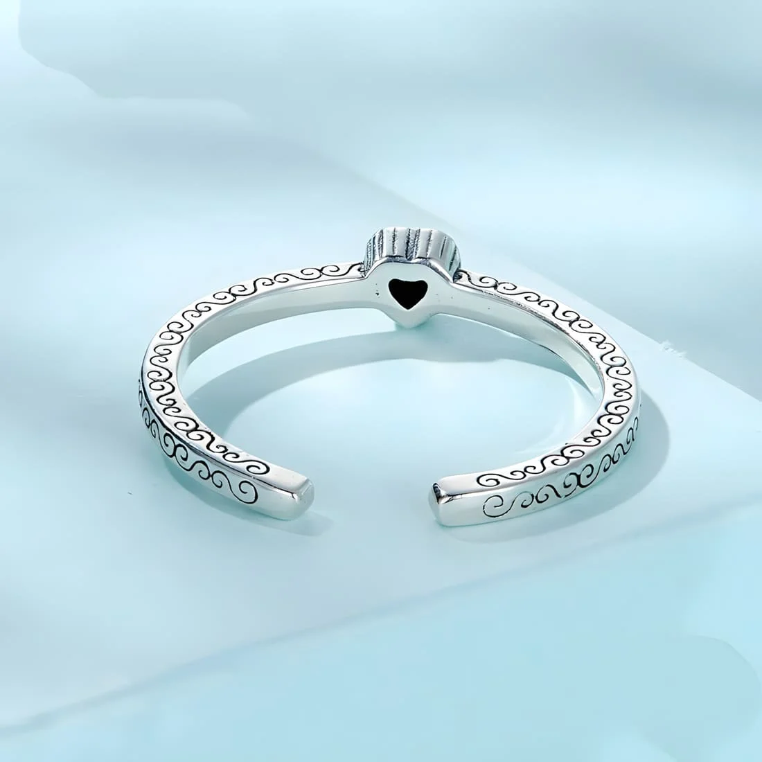 Anillo de Corazón Negro <myexti><span>Plata de Ley 925, chapada en oro blanco, con circonitas negras y grabados vintage - ajustable</span></myexti> - Imagen 5