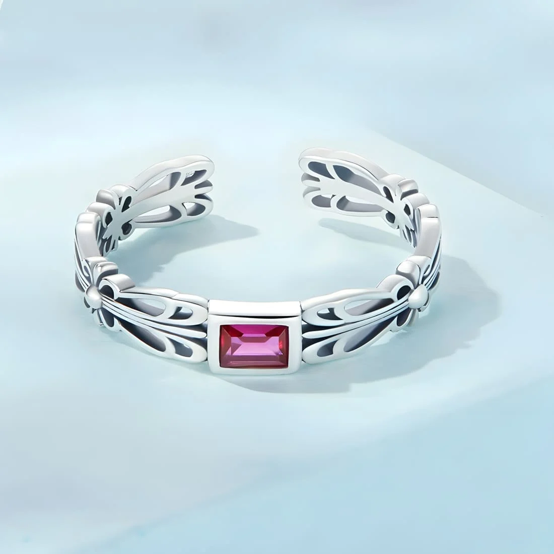 Anillo de Piedras Preciosas Florales <myexti><span>Plata de Ley 925, chapada en oro blanco, con circonitas rosas - ajustable</span></myexti> - Imagen 3