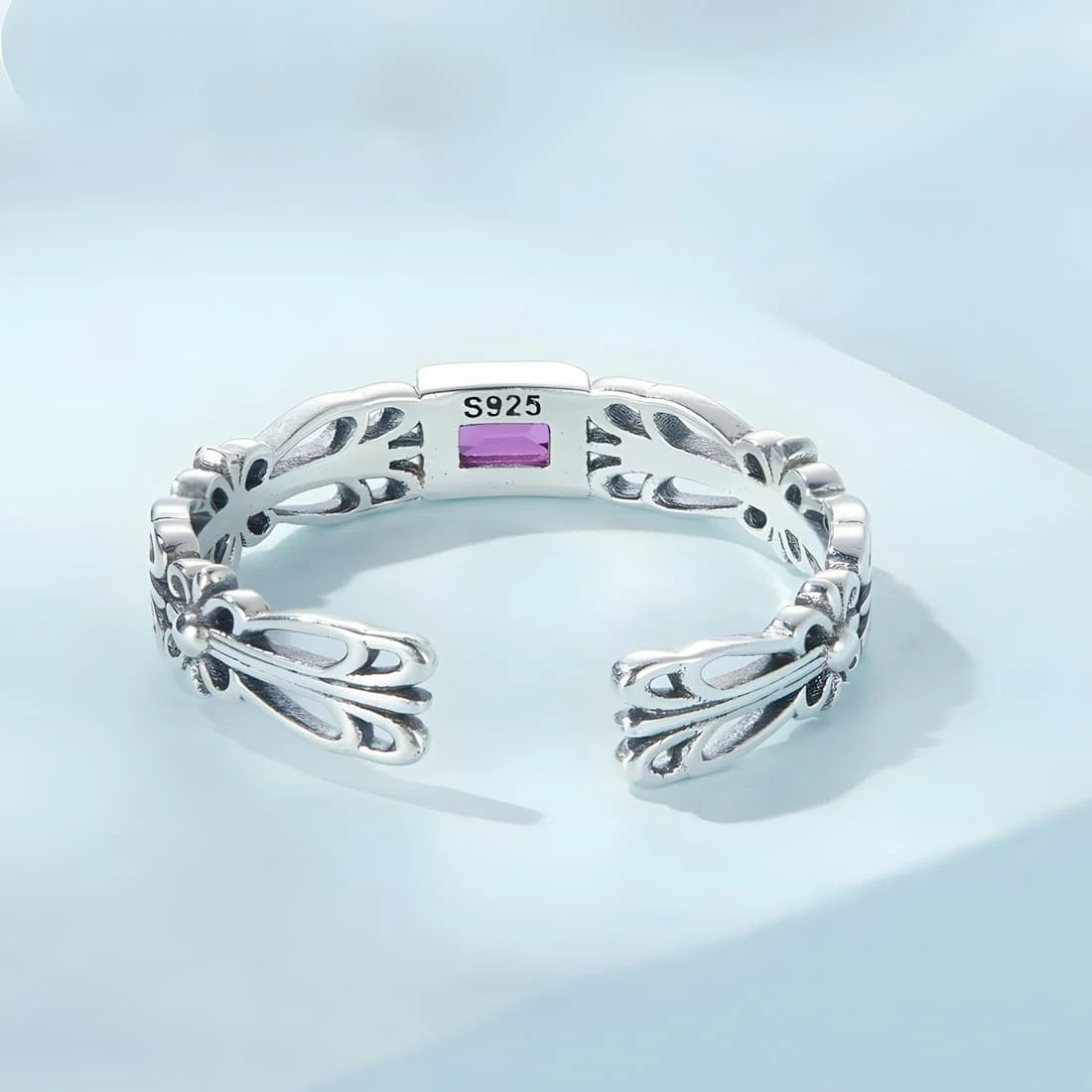 Anillo de Piedras Preciosas Florales <myexti><span>Plata de Ley 925, chapada en oro blanco, con circonitas rosas - ajustable</span></myexti> - Imagen 4