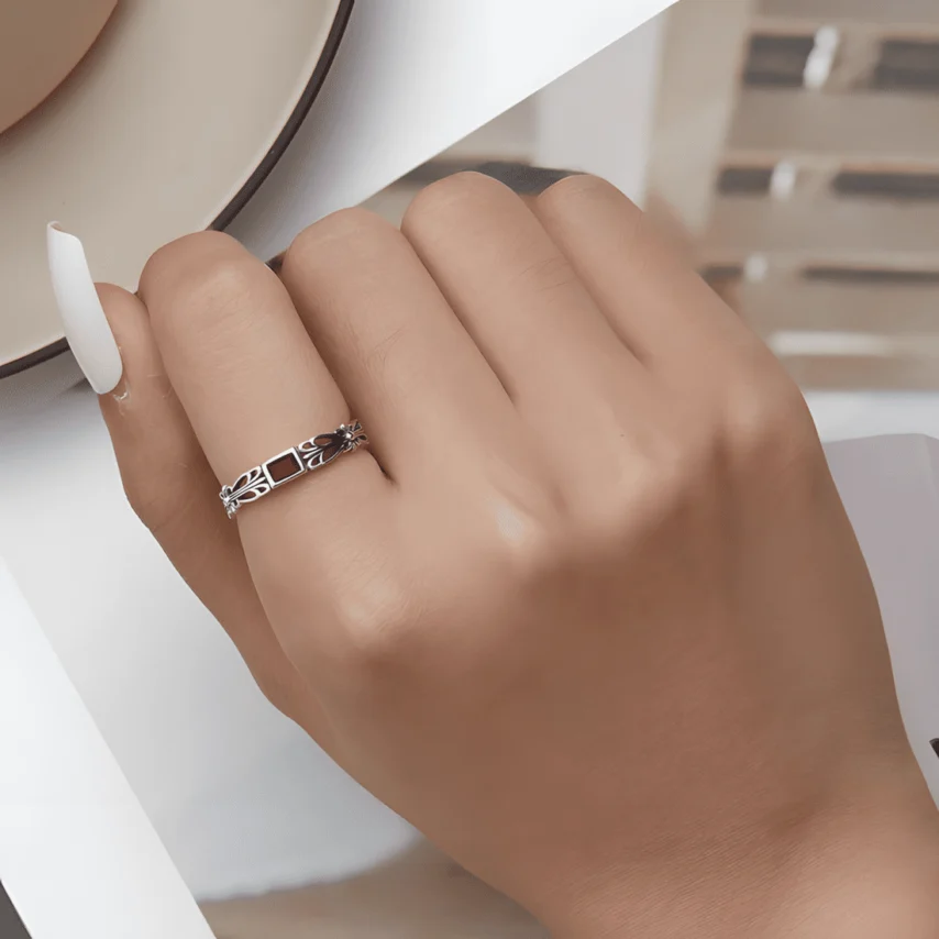 Anillo de Piedras Preciosas Florales <myexti><span>Plata de Ley 925, chapada en oro blanco, con circonitas rosas - ajustable</span></myexti> - Imagen 5