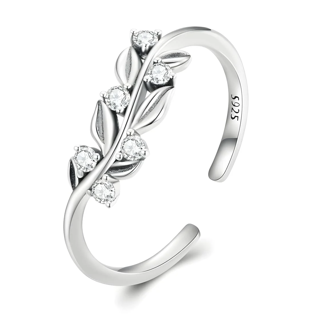 Anillo de Hojas <myexti><span>Plata de Ley 925, chapada en oro blanco, con circonitas - ajustable</span></myexti>