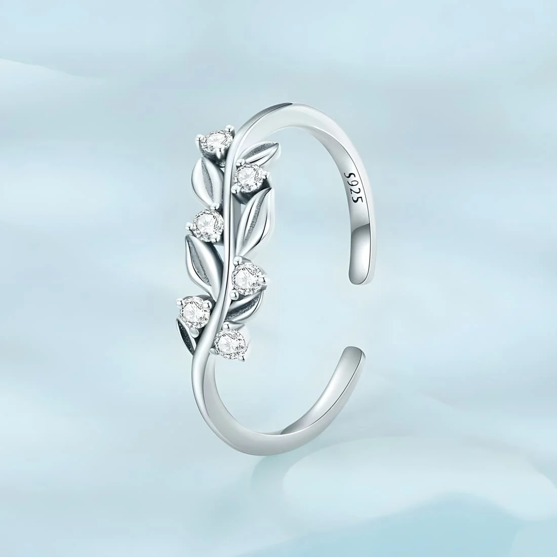 Anillo de Hojas <myexti><span>Plata de Ley 925, chapada en oro blanco, con circonitas - ajustable</span></myexti> - Imagen 3