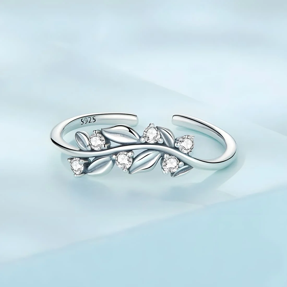 Anillo de Hojas <myexti><span>Plata de Ley 925, chapada en oro blanco, con circonitas - ajustable</span></myexti> - Imagen 4