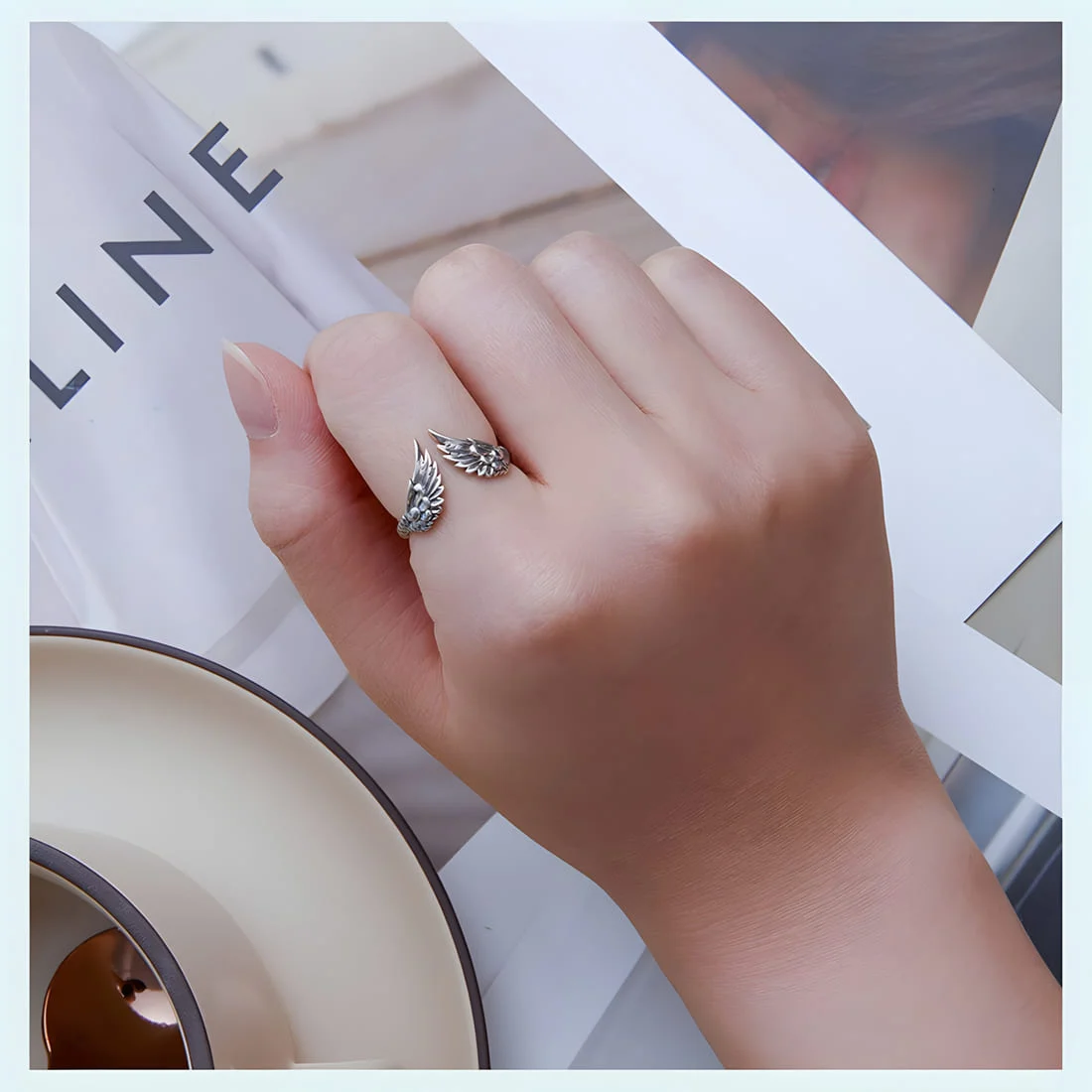 Anillo Alas de Ángel <myexti><span>Plata de Ley 925, chapada en oro blanco - ajustable</span></myexti> - Imagen 5