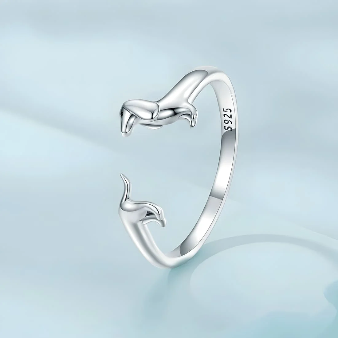 Anillo de Perro Salchicha <myexti><span>Plata de Ley 925, chapada en oro blanco - ajustable</span></myexti> - Imagen 3