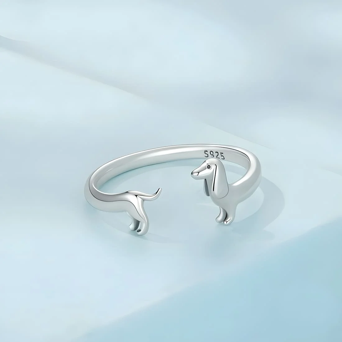 Anillo de Perro Salchicha <myexti><span>Plata de Ley 925, chapada en oro blanco - ajustable</span></myexti> - Imagen 4