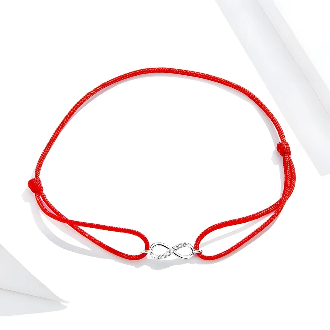 Pulsera Infinito <myexti><span>Plata de Ley 925, chapada en oro blanco, con circonitas y cuerda marinera roja - ajustable</span></myexti> - Imagen 3
