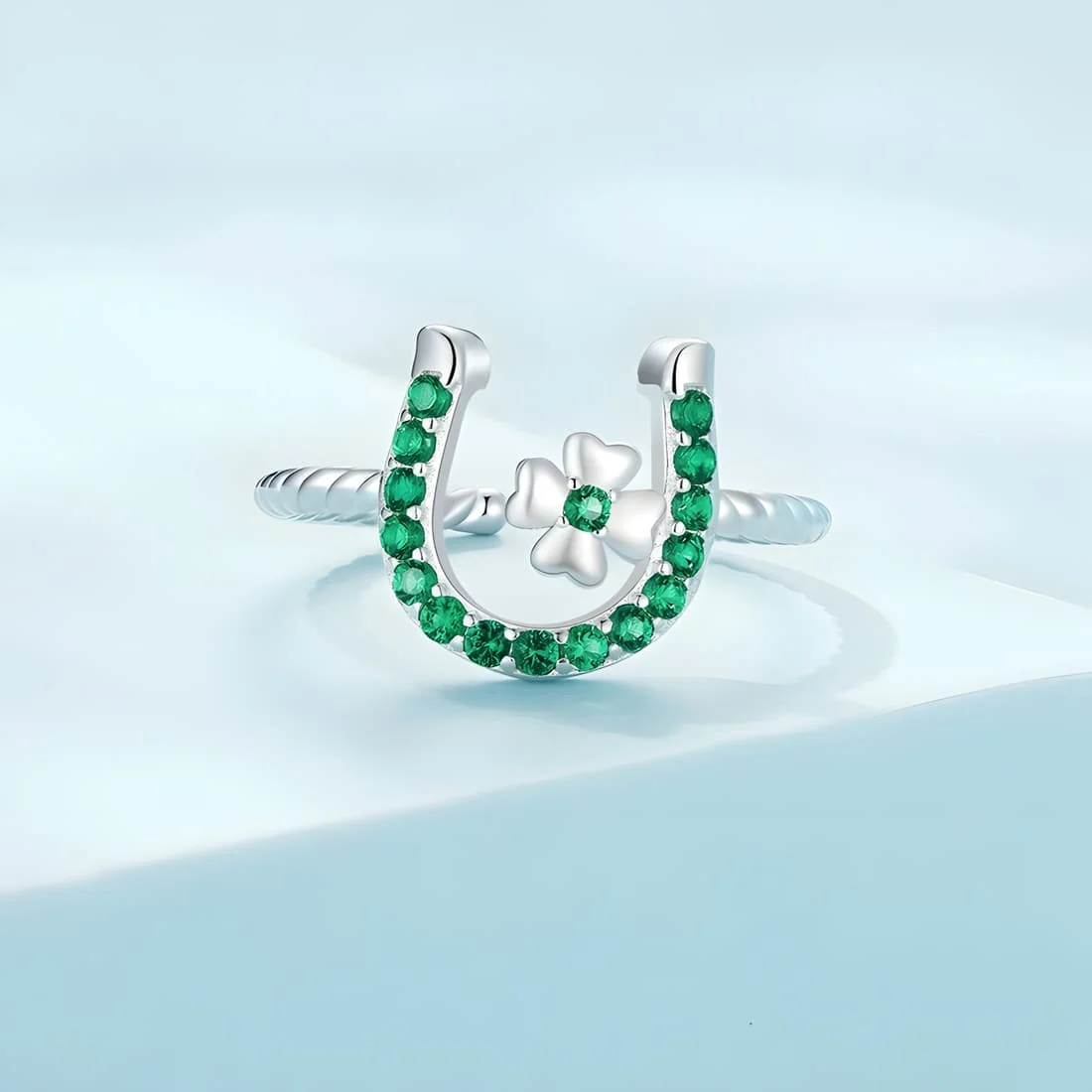 Anillo de Herradura <myexti><span>Plata de Ley 925, chapada en oro blanco, con circonitas verdes - ajustable</span></myexti> - Imagen 4