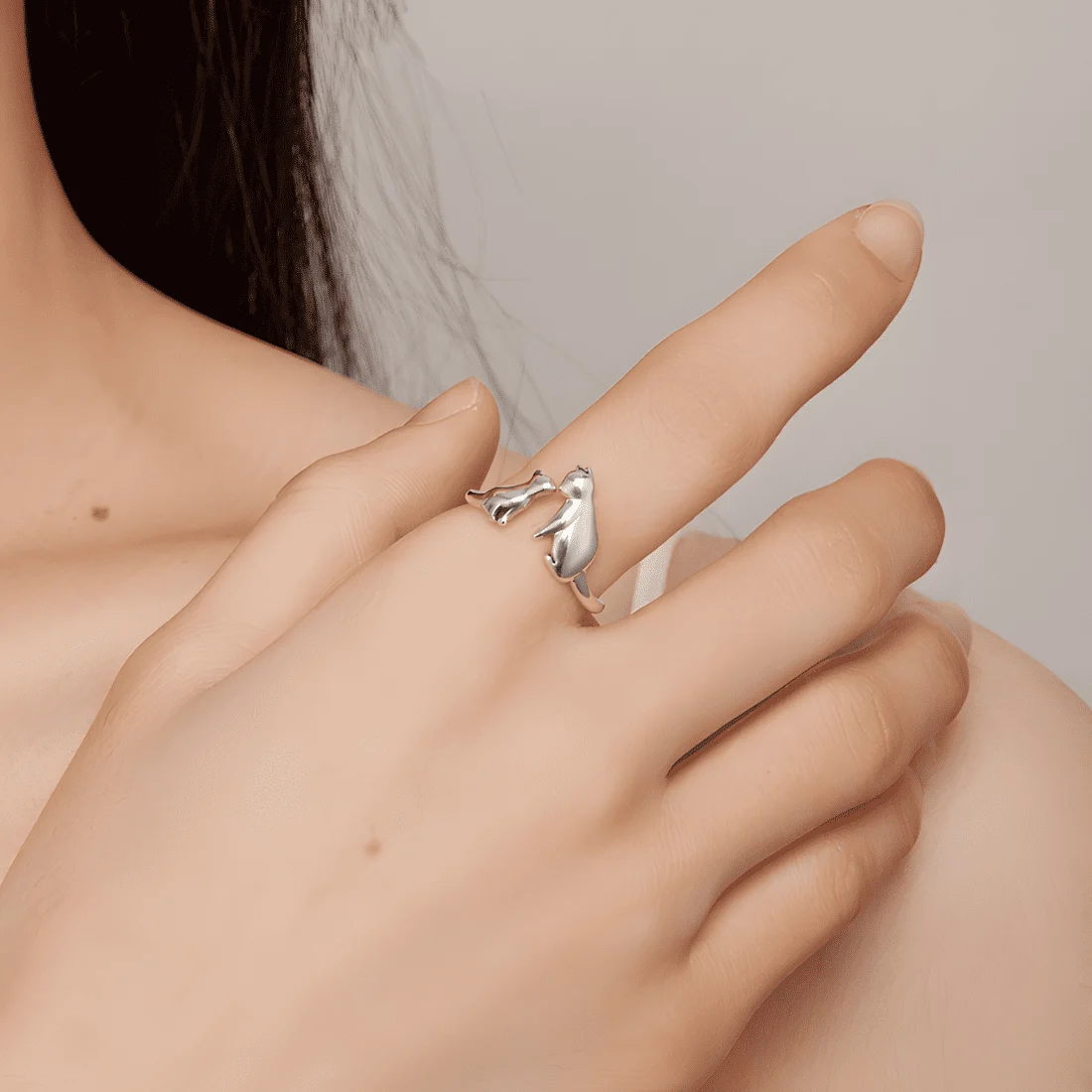 Anillo Mamá Gato <myexti><span>Plata de Ley 925, chapada en oro blanco - ajustable</span></myexti> - Imagen 2