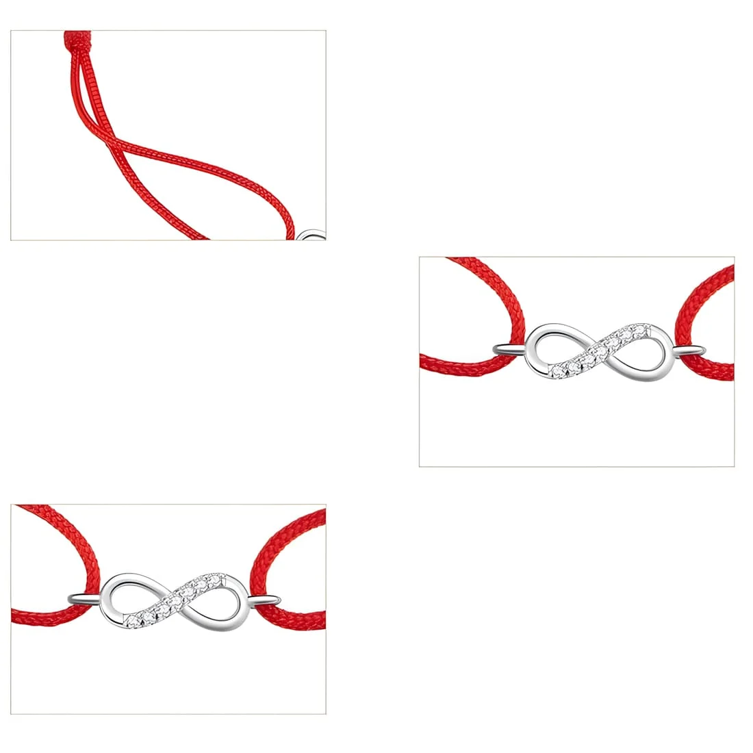 Pulsera Infinito <myexti><span>Plata de Ley 925, chapada en oro blanco, con circonitas y cuerda marinera roja - ajustable</span></myexti> - Imagen 4