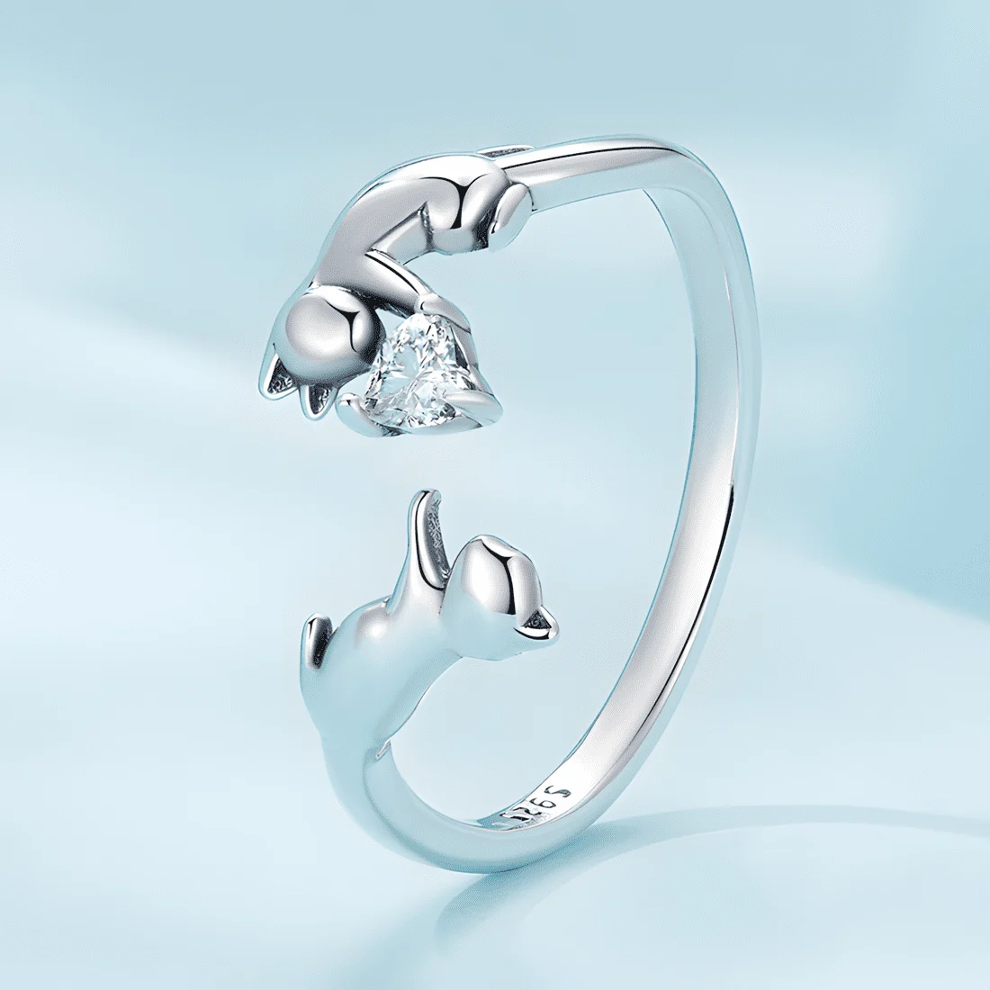 Anillo Gatos Juguetones <myexti><span>Plata de Ley 925, chapada en oro blanco, con circonita en forma de corazón - ajustable</span></myexti> - Imagen 4