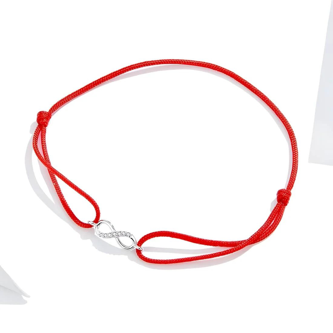 Pulsera Infinito <myexti><span>Plata de Ley 925, chapada en oro blanco, con circonitas y cuerda marinera roja - ajustable</span></myexti> - Imagen 5