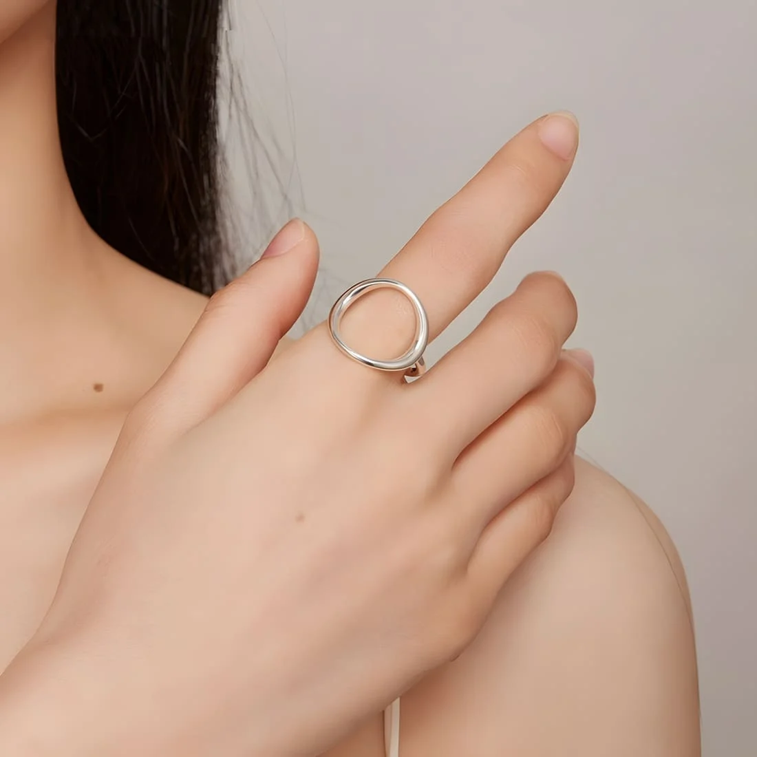 Anillo Circular <myexti><span>Plata de Ley 925, chapada en oro blanco - ajustable</span></myexti> - Imagen 2