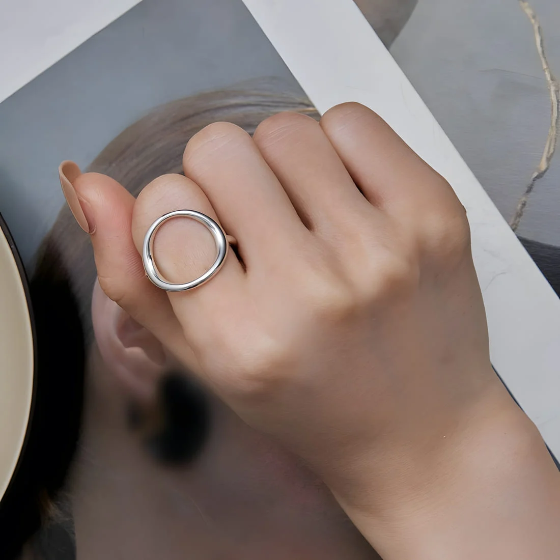 Anillo Circular <myexti><span>Plata de Ley 925, chapada en oro blanco - ajustable</span></myexti> - Imagen 5