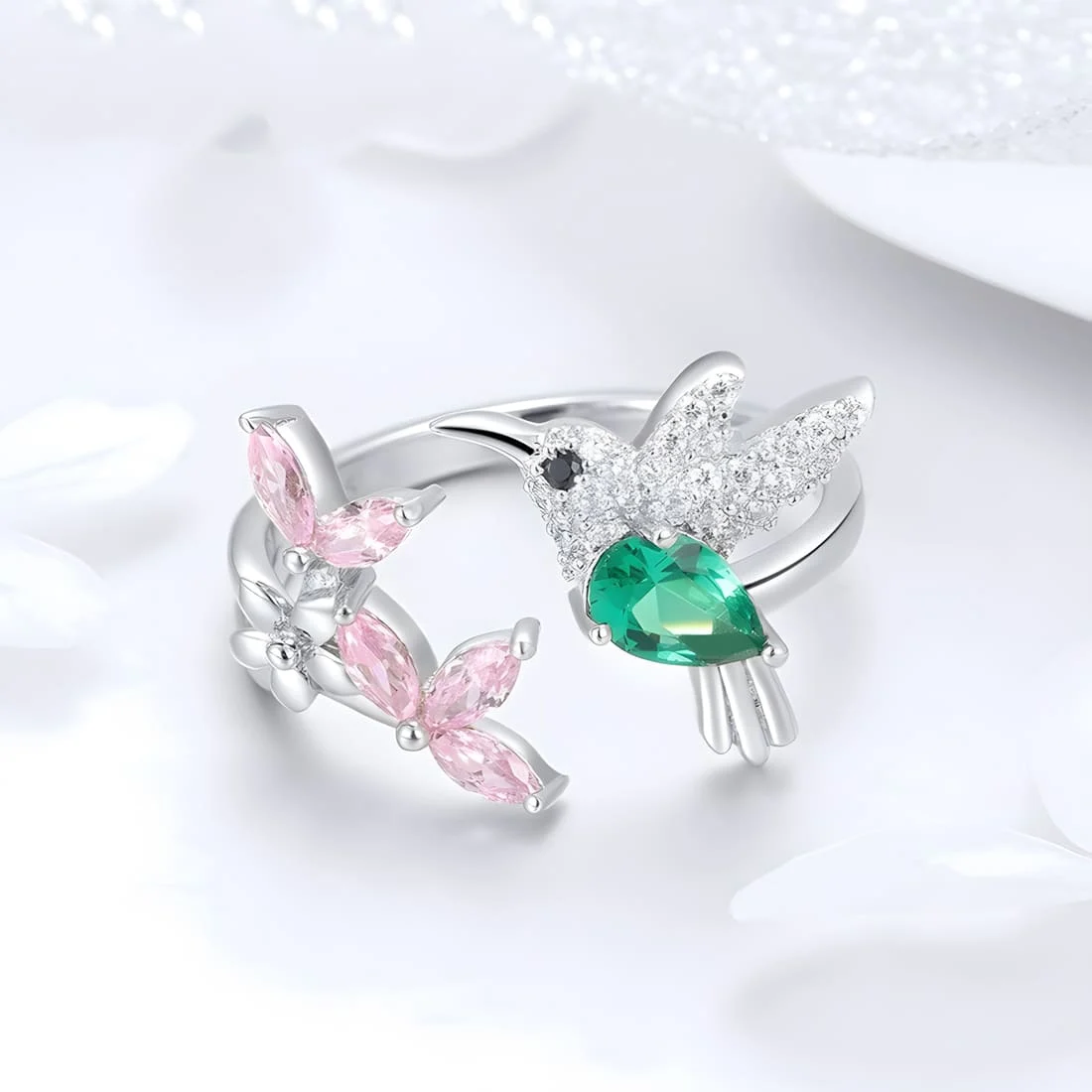 Anillo de Colibrí <myexti><span>Plata de Ley 925, chapada en oro blanco, con circonitas de colores - ajustable</span></myexti> - Imagen 3