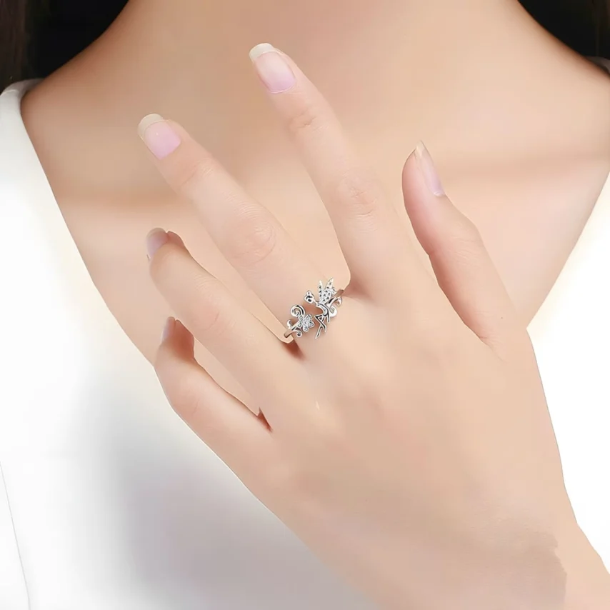 Anillo de Hada <myexti><span>Plata de Ley 925, chapada en oro blanco, con circonitas - ajustable</span></myexti> - Imagen 2