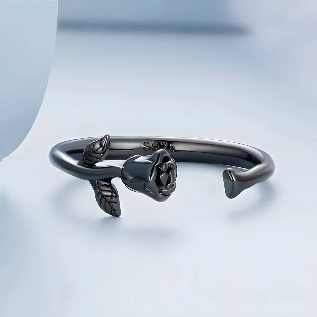 Anillo de Rosa Negra <myexti><span>Plata de Ley 925, chapada en negro - ajustable</span></myexti> - Imagen 3