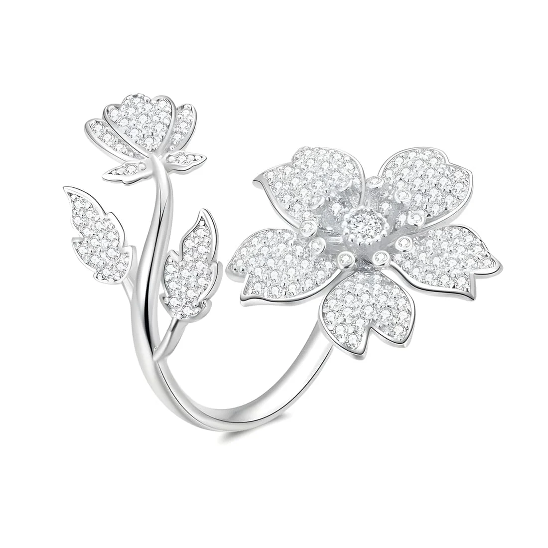 Anillo Sakura Brillante <myexti><span>Plata de Ley 925, chapada en oro blanco, con circonitas - ajustable</span></myexti>