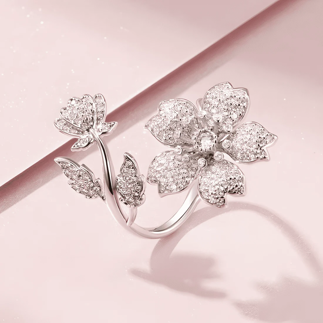 Anillo Sakura Brillante <myexti><span>Plata de Ley 925, chapada en oro blanco, con circonitas - ajustable</span></myexti> - Imagen 4