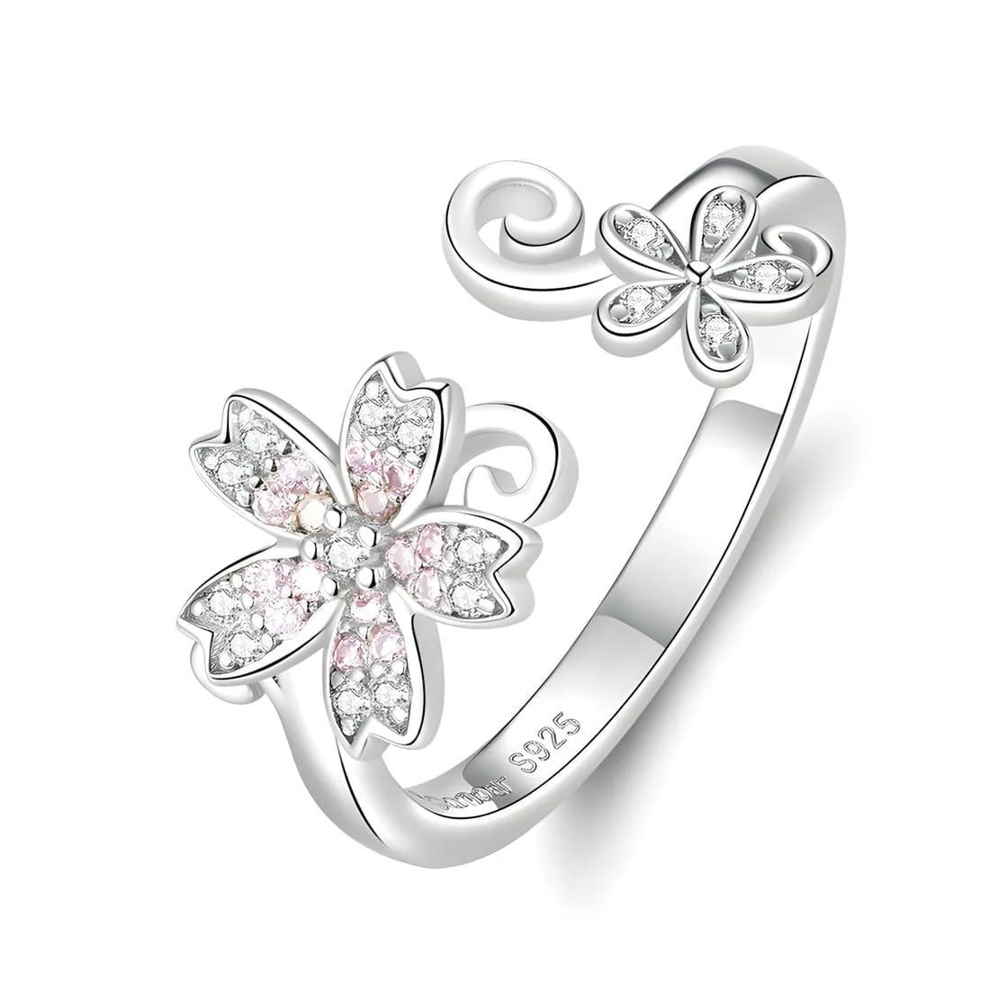 Anillo Flor de Sakura <myexti><span>Plata de Ley 925, chapada en oro blanco, con circonitas blancas y rosas - ajustable</span></myexti>