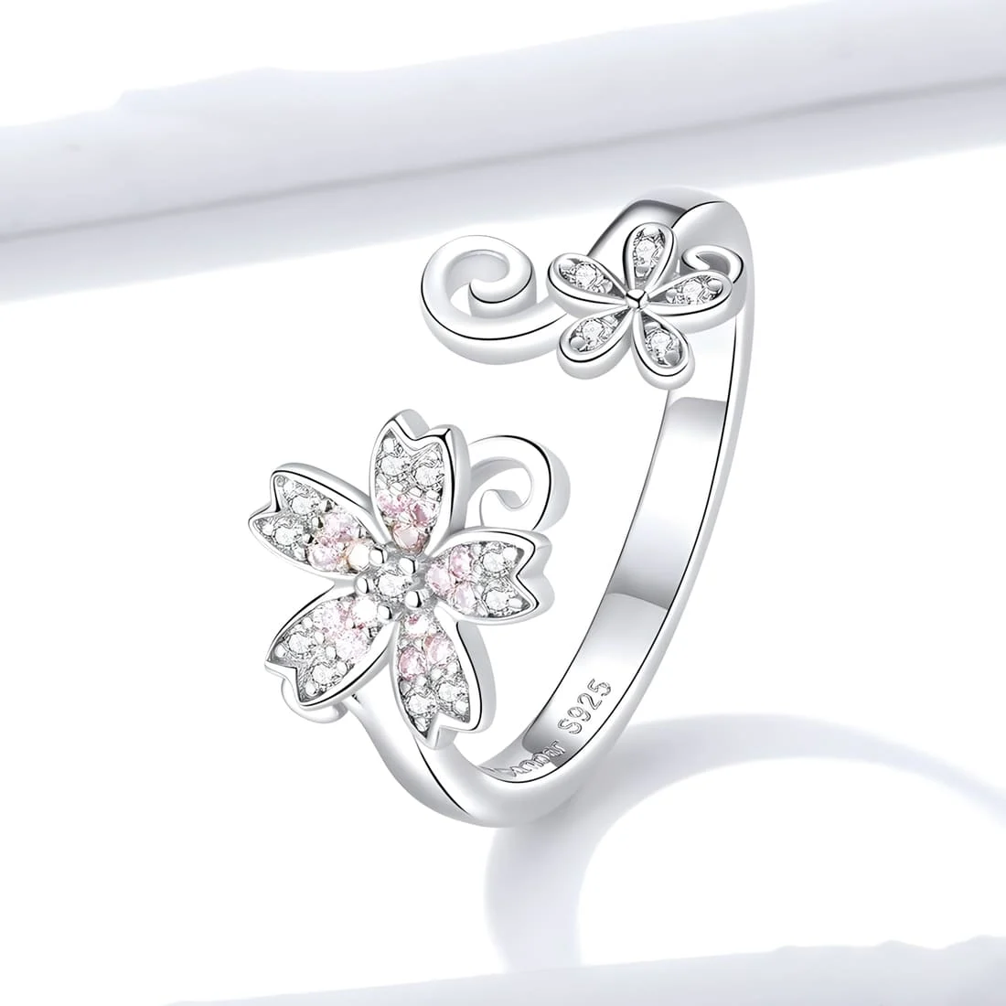 Anillo Flor de Sakura <myexti><span>Plata de Ley 925, chapada en oro blanco, con circonitas blancas y rosas - ajustable</span></myexti> - Imagen 3