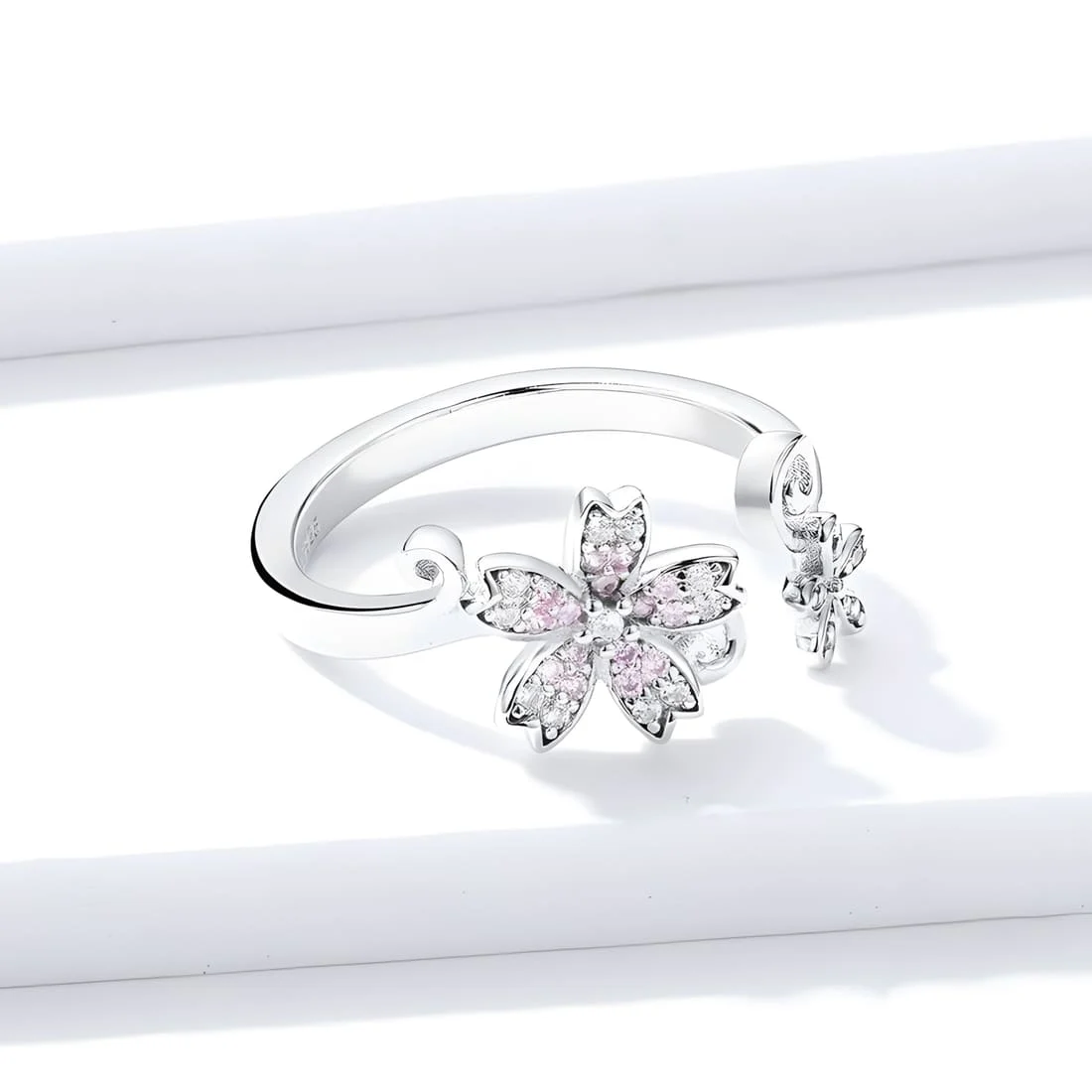 Anillo Flor de Sakura <myexti><span>Plata de Ley 925, chapada en oro blanco, con circonitas blancas y rosas - ajustable</span></myexti> - Imagen 4