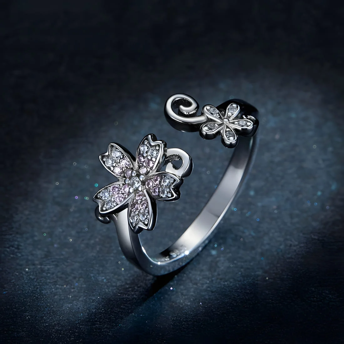 Anillo Flor de Sakura <myexti><span>Plata de Ley 925, chapada en oro blanco, con circonitas blancas y rosas - ajustable</span></myexti> - Imagen 5