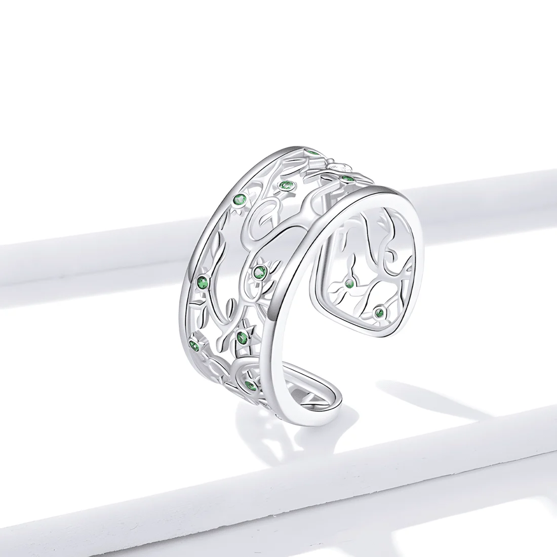 Anillo Árbol de la Vida <myexti><span>Plata de Ley 925, chapada en oro blanco, con circonitas verdes - ajustable</span></myexti> - Imagen 3