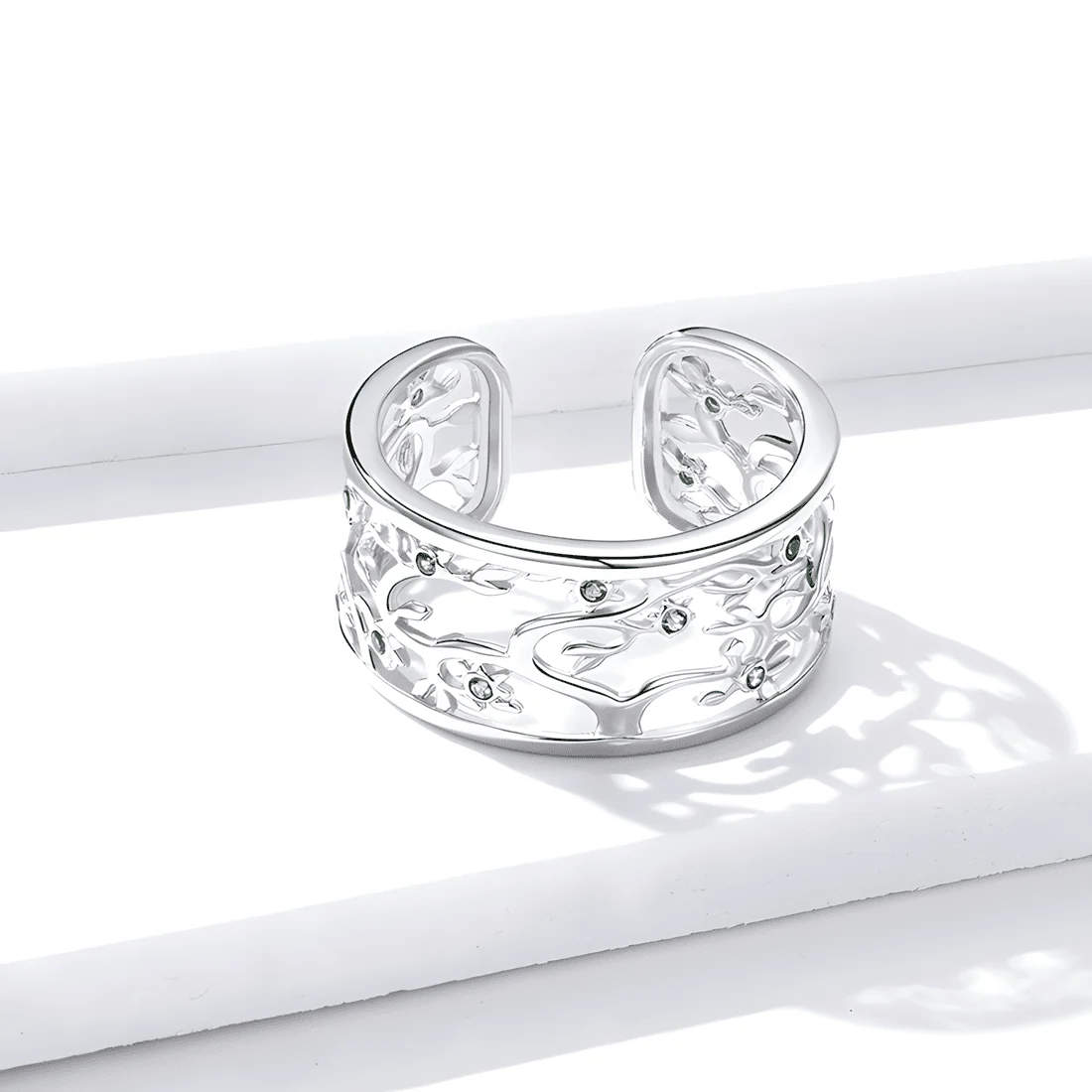 Anillo Árbol de la Vida <myexti><span>Plata de Ley 925, chapada en oro blanco, con circonitas verdes - ajustable</span></myexti> - Imagen 4